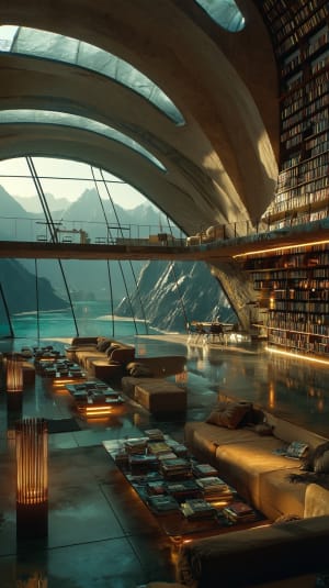 Futuristic Library with Scenic Views