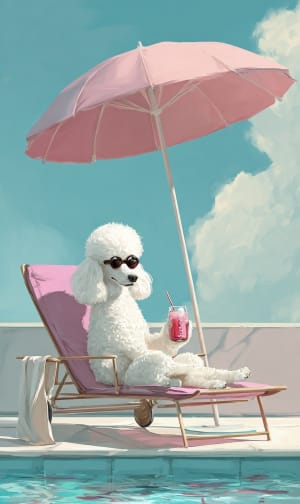Stylish Dog Poodle Relaxing Poolside Summer Vibes