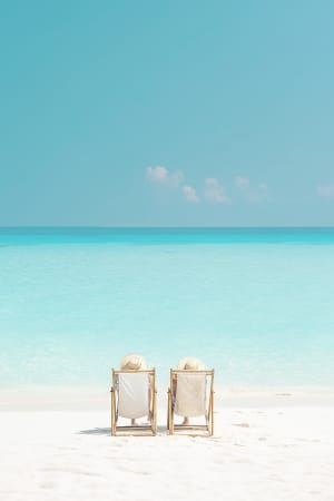 Couple Relaxing Beach Chairs Tropical Paradise