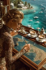 AI Digital Image - Elegantly Dressed Woman Writing