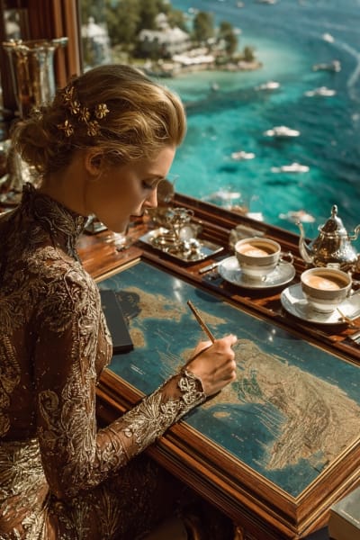 AI Digital Image - Elegantly Dressed Woman Writing