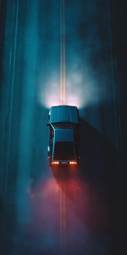 Futuristic Car on Empty Road at Night