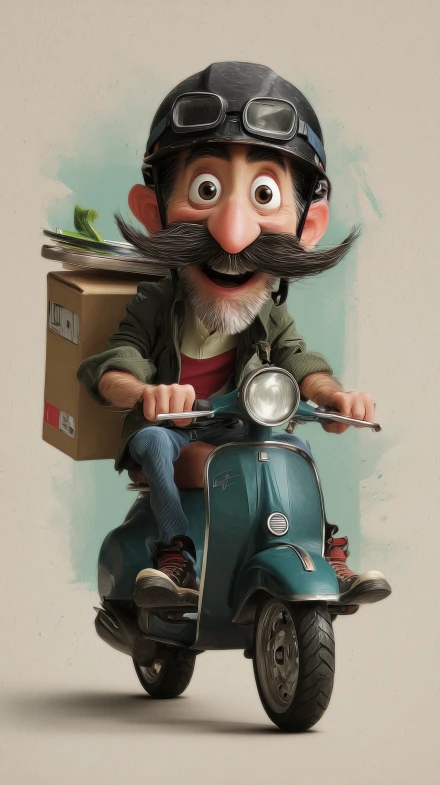 Whimsical Delivery Character on Scooter