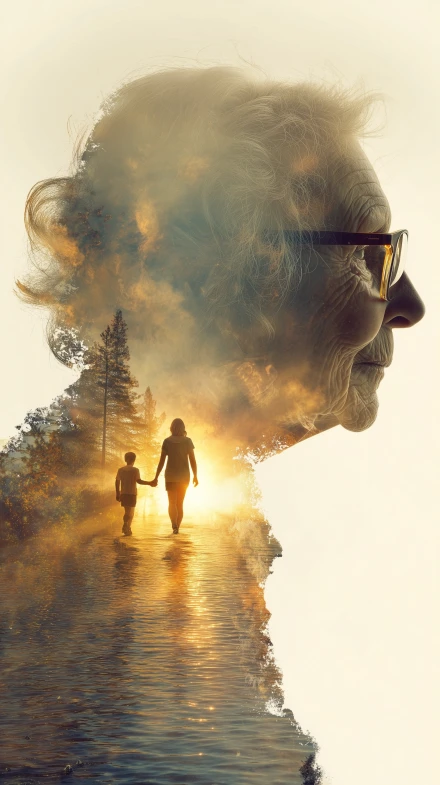 Emotional Double Exposure Portrait of Generations