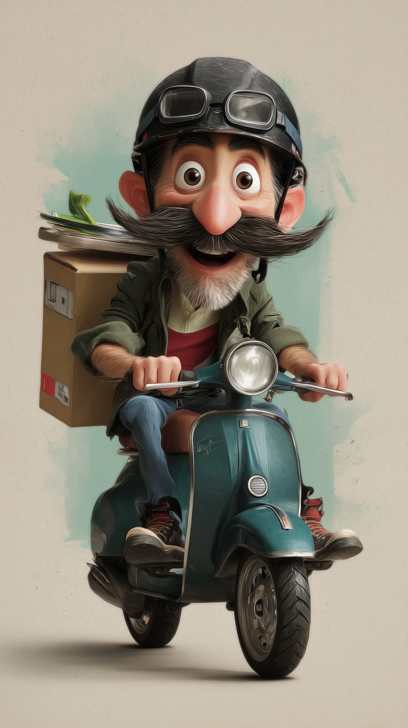 Whimsical Delivery Character on Scooter