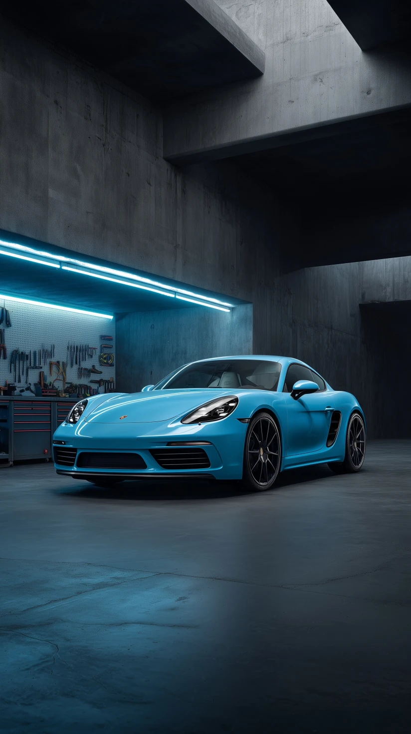Vibrant Blue Porsche in Modern Garage