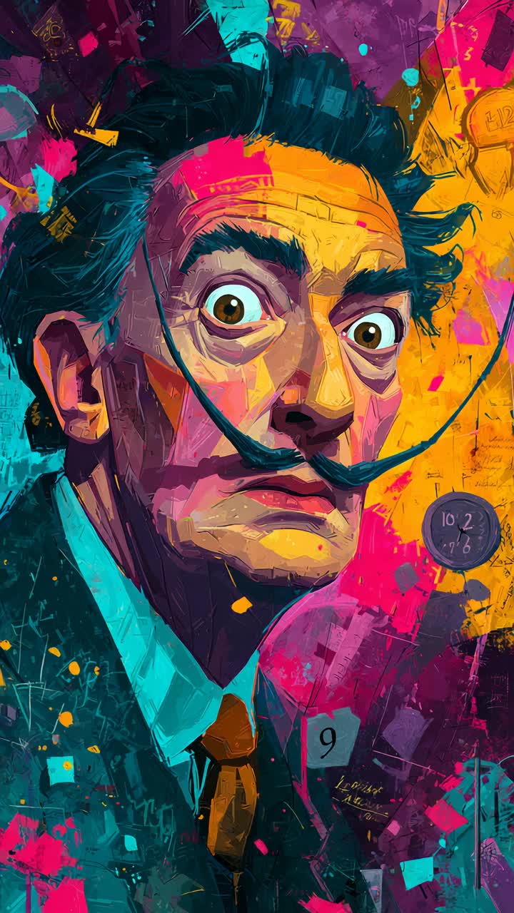 Surreal Comic Portrait of Salvador Dalí in Motion