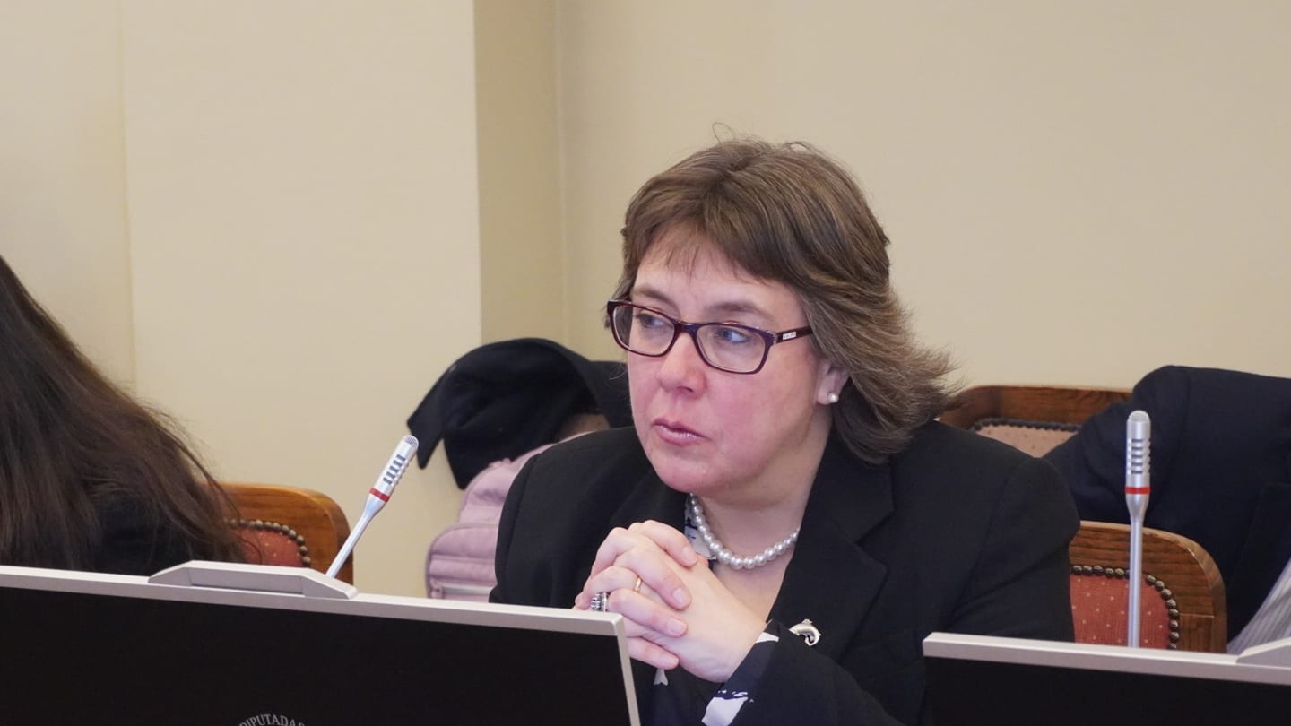 Loreto Seguel, presidenta ejecutiva del Consejo del Salmón, en la sesión de la Comisión de Pesca de la Cámara de Diputadas y Diputados