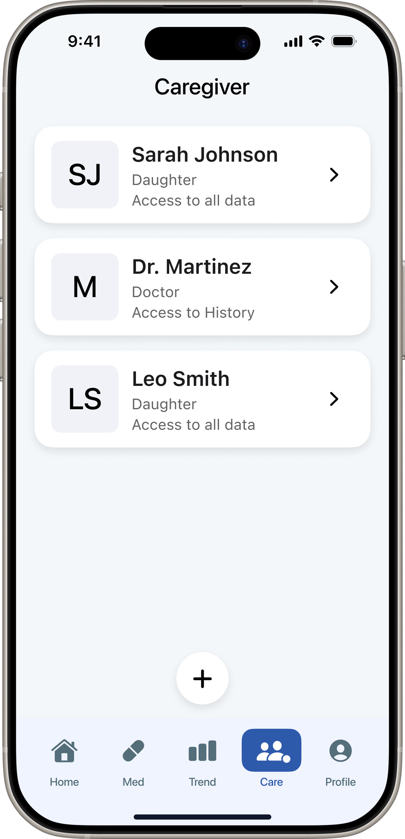 DoseCare caregiver view