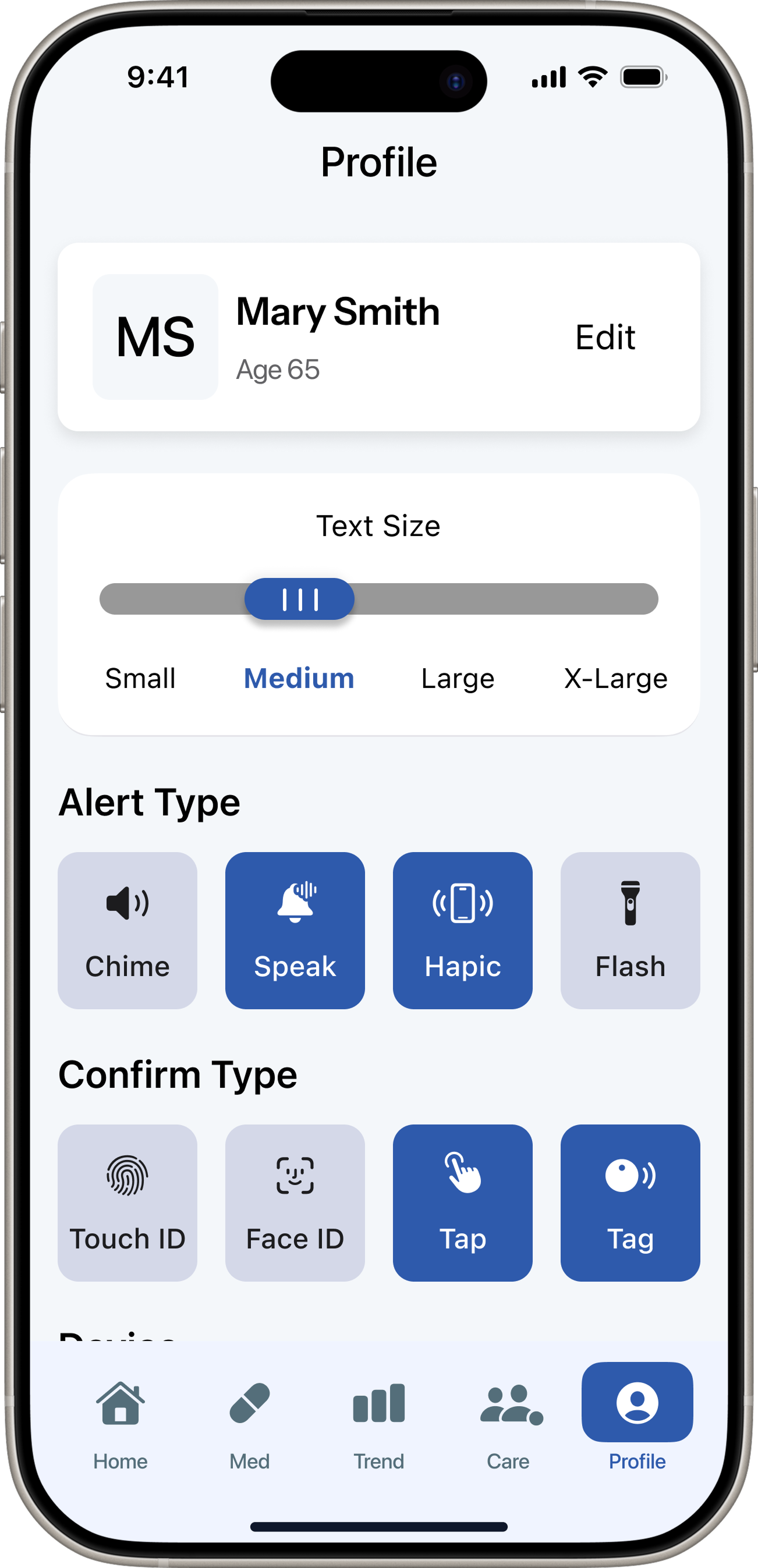 DoseCare profile settings