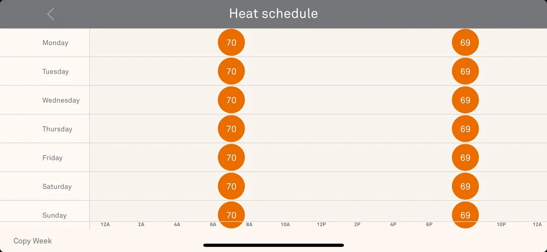 Original app — weekly heat schedule