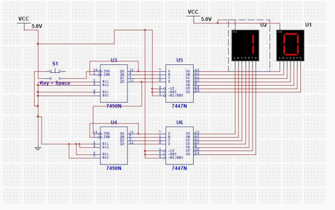 Two-Digit Digital Counter Design Using 7490 and 7447 ICs