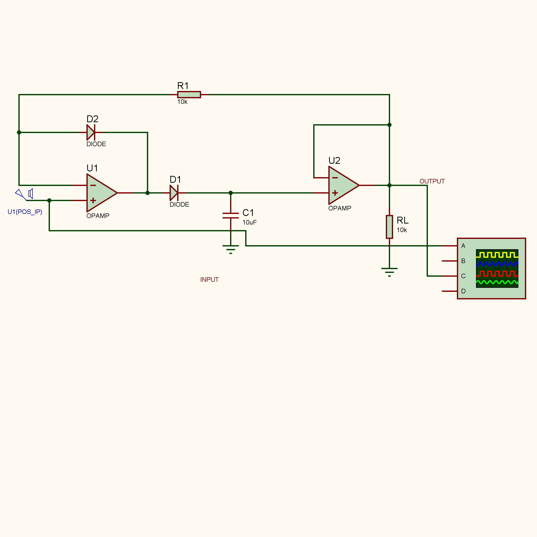 Peak Detector Circuit — Proteus Simulation with Audio Input
