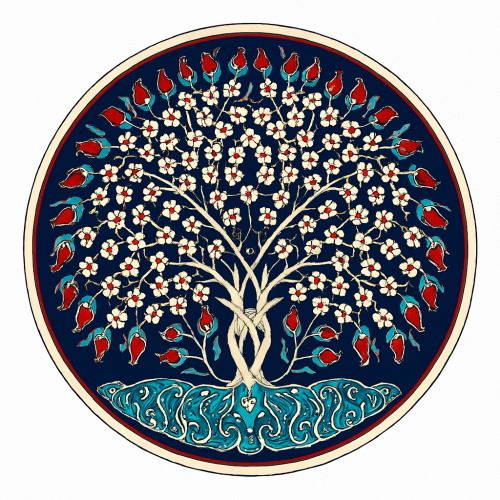 Tree with white flowers on dark background on Ceramic Decorative Wall Plate 7.5 inch