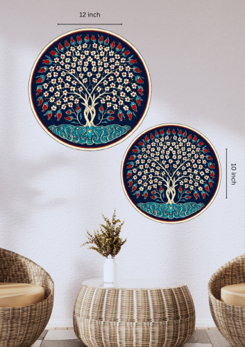 Tree with white flowers on dark background on Ceramic Decorative Wall Plate  9 inch