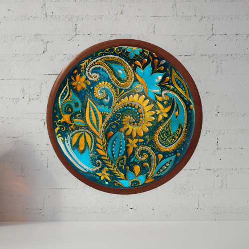 Royal Turquoise Paisley Wooden Wall Plate - Image 1