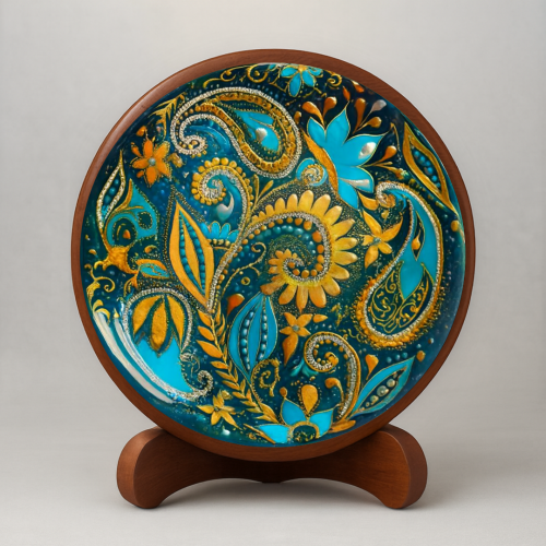Royal Turquoise Paisley Wooden Wall Plate - Image 2