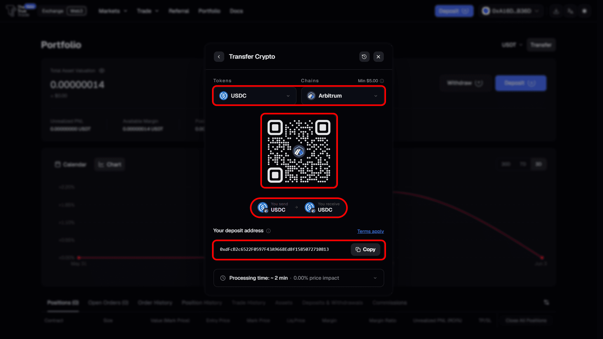 Deposit address and QR code