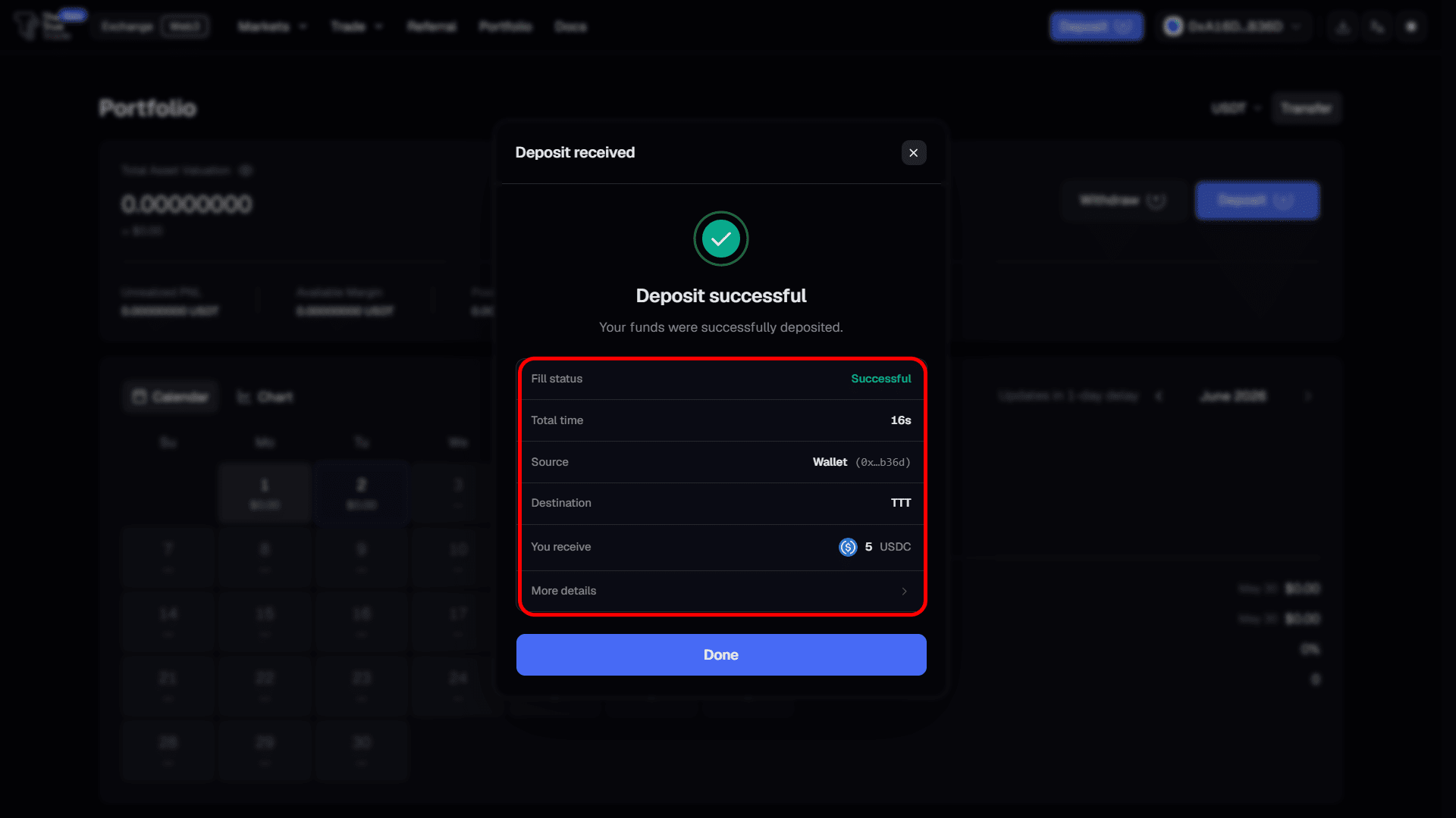 Deposit completed