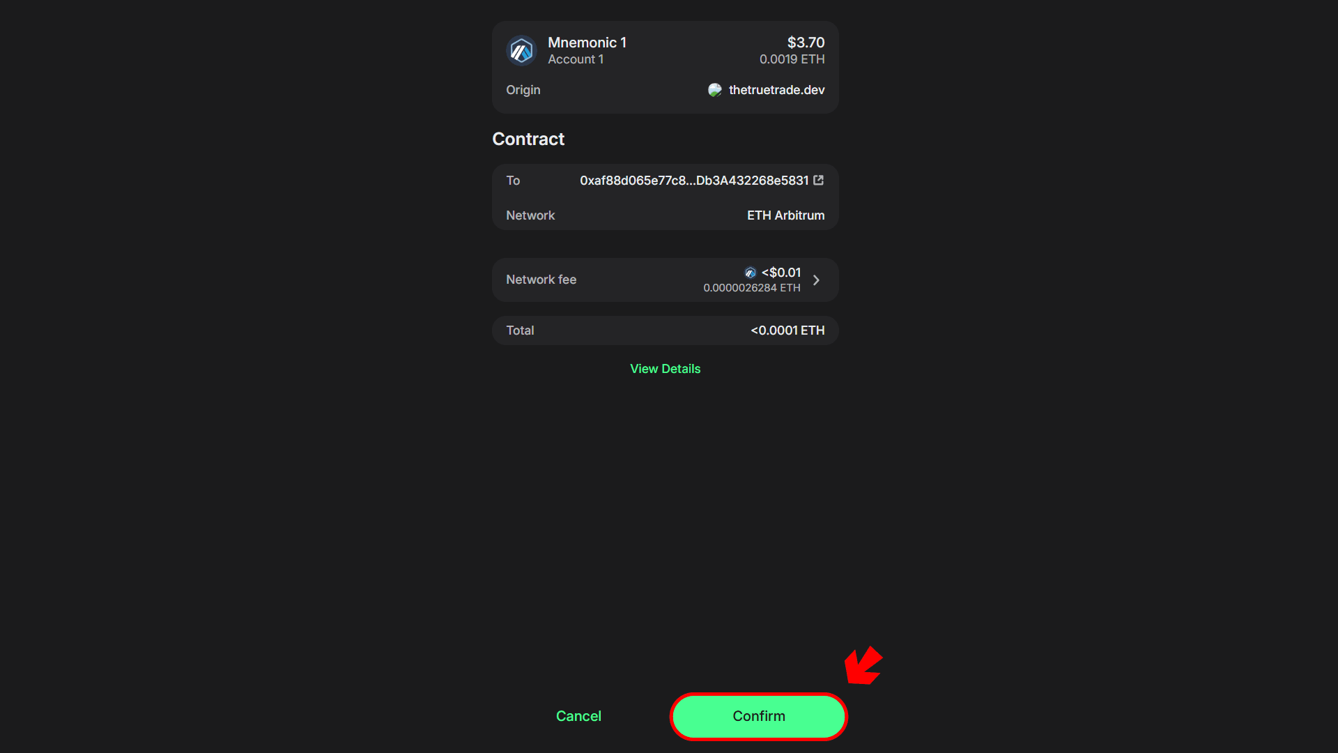 Wallet transaction confirmation