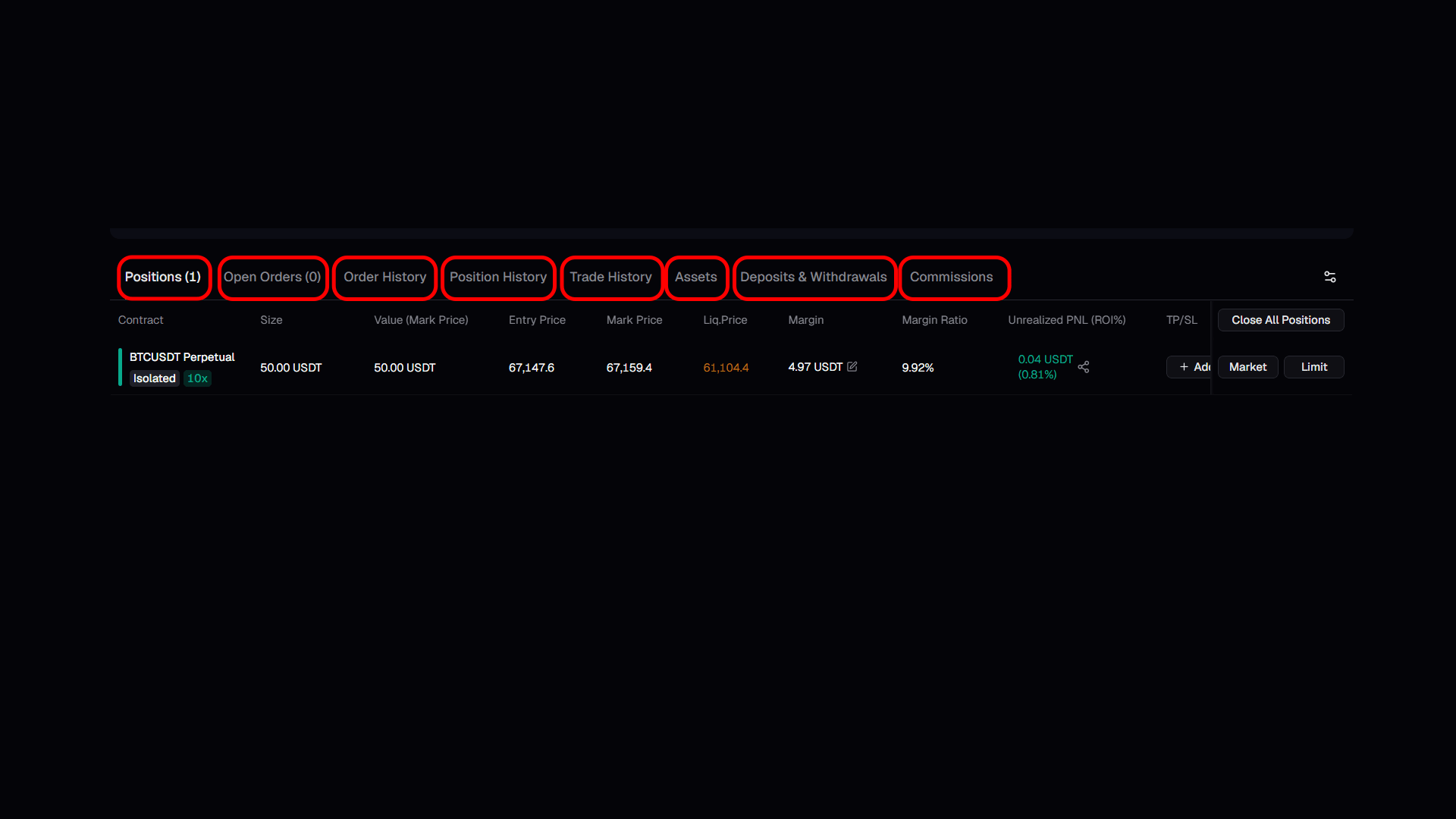 Portfolio activity tabs