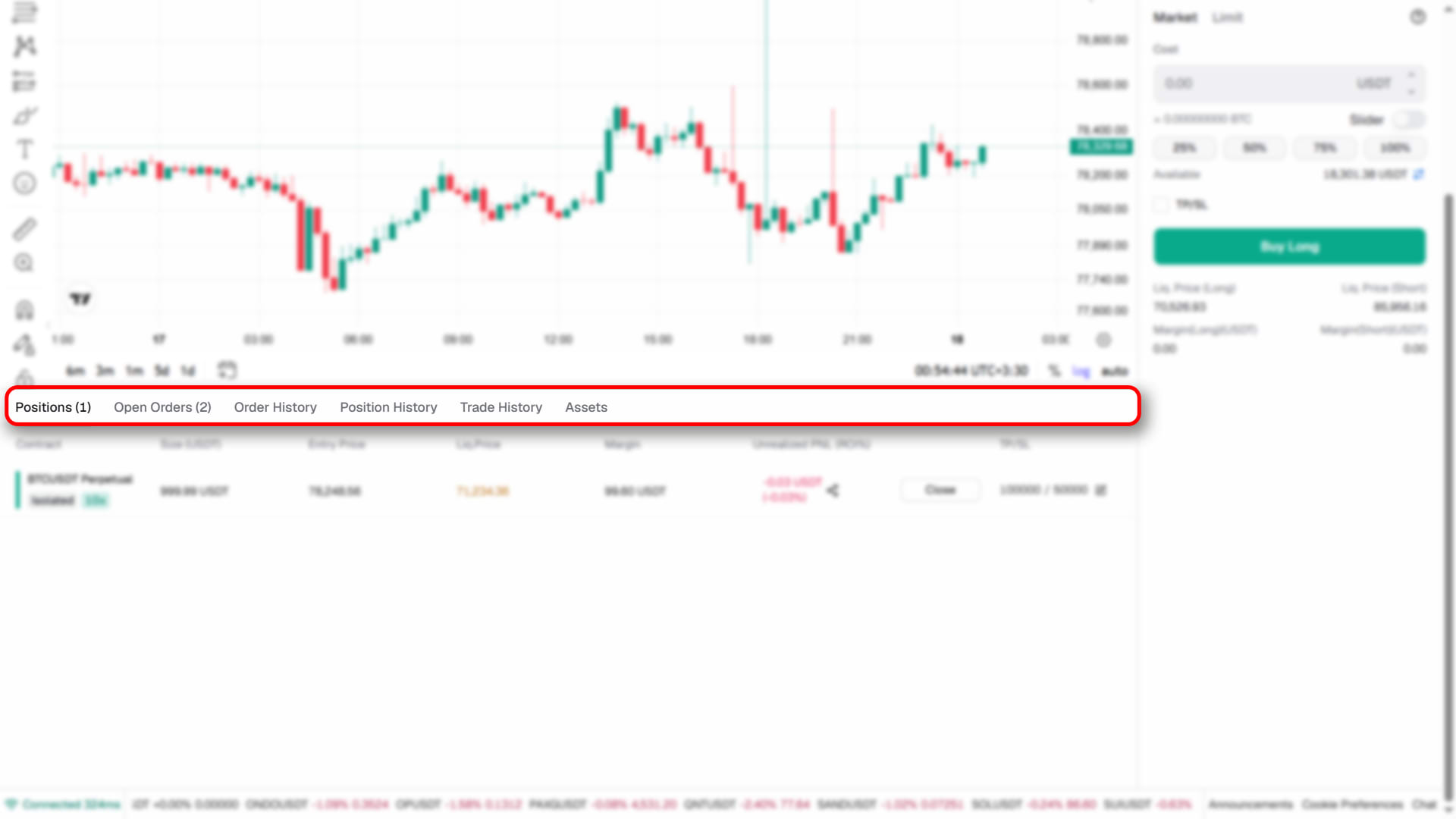 Trading activity tabs