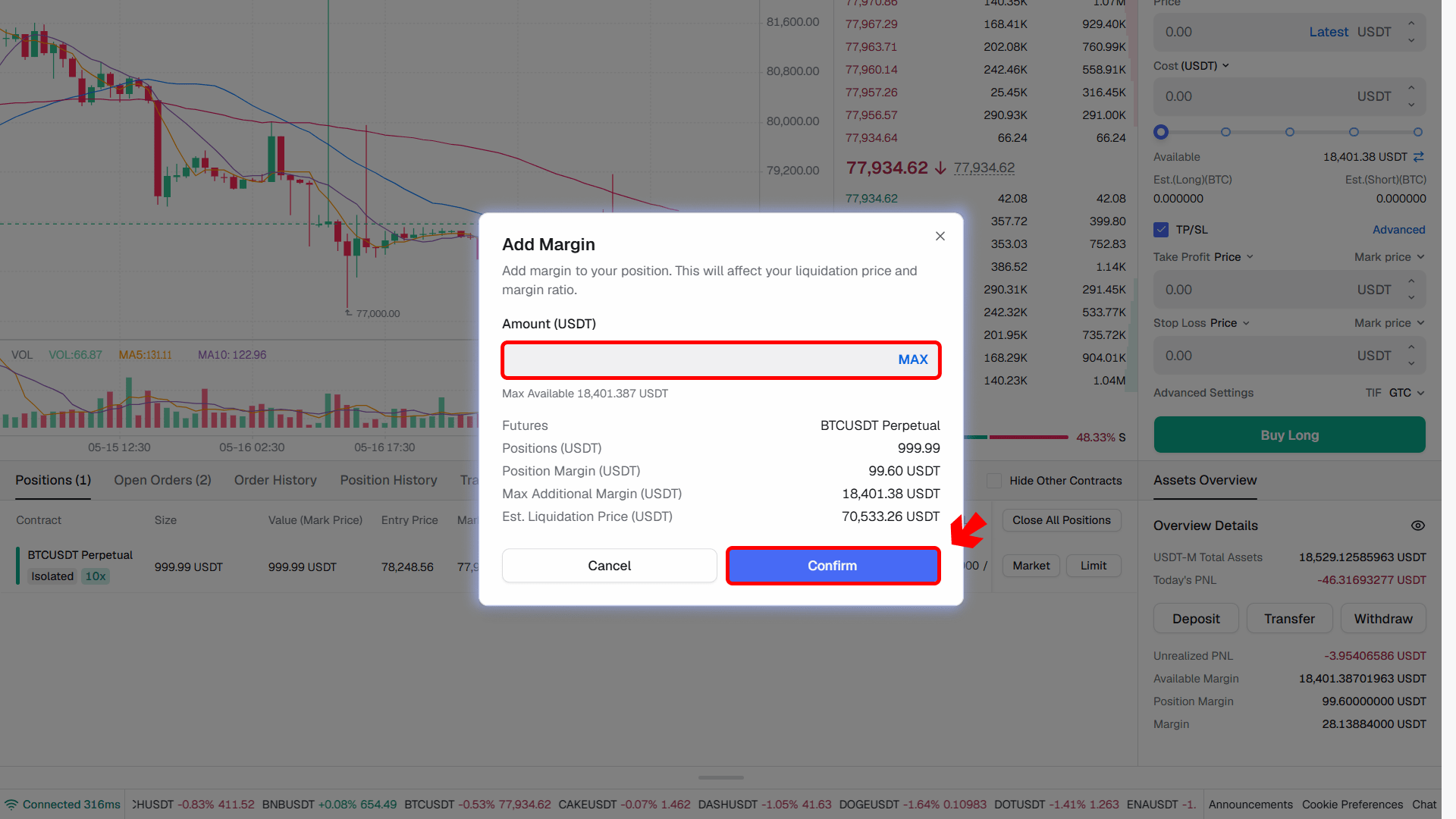 Margin adjustment window