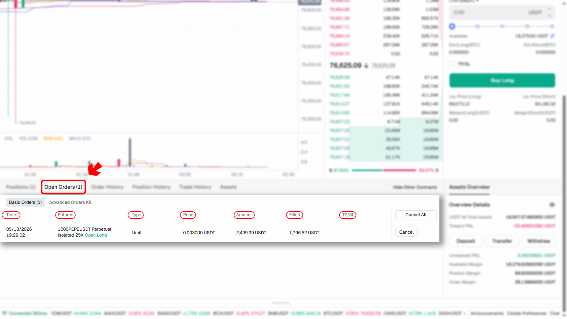 Open Orders tab