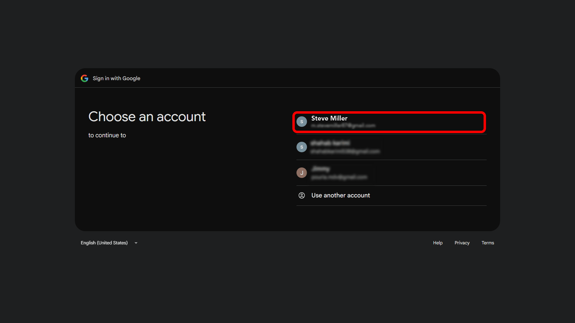 Select Google account