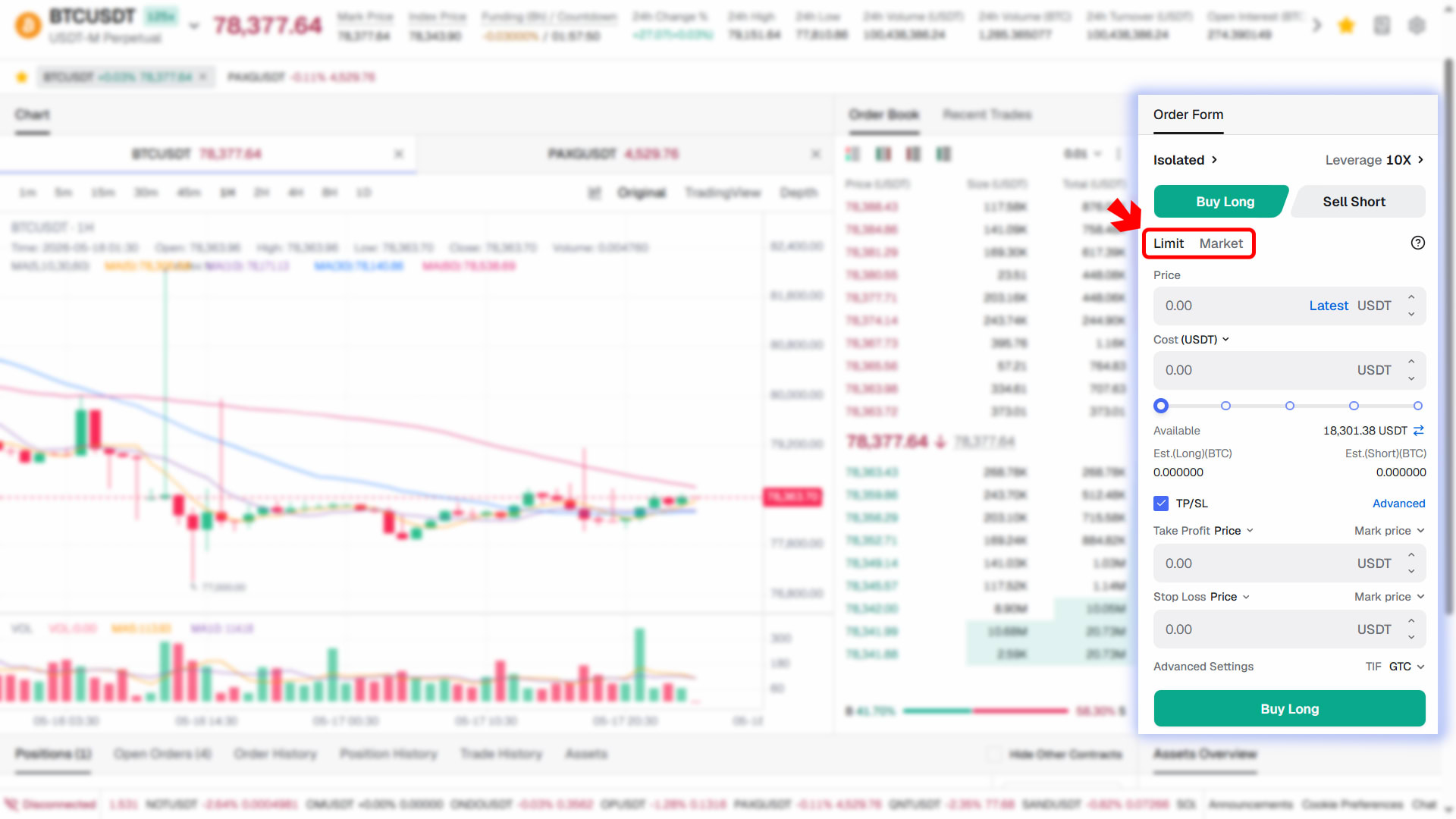 Market order tab