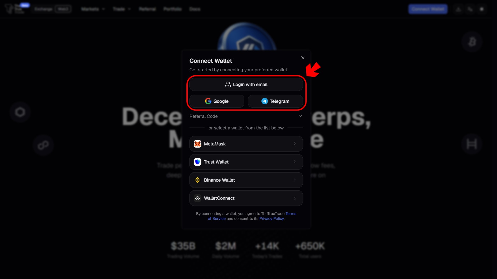 Login with Email option