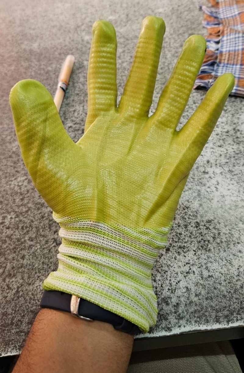 Green Coated Hand Gloves Pair