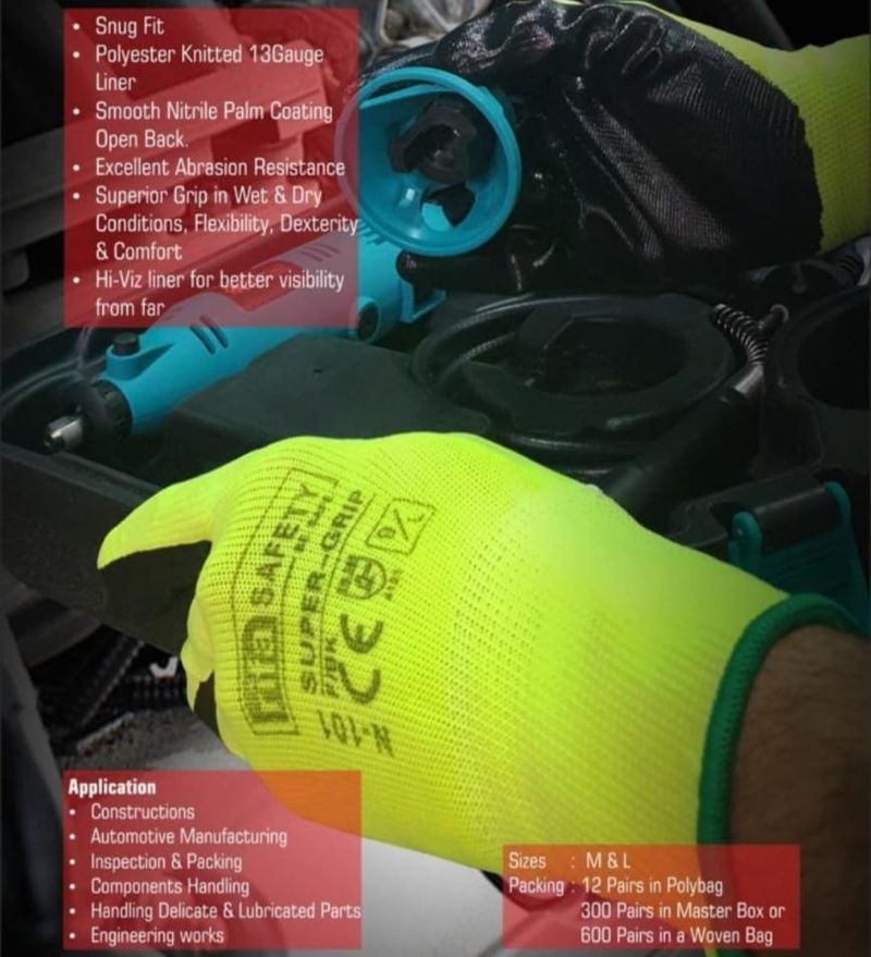 Green Black Nitrile Coated Hand glove Pair 