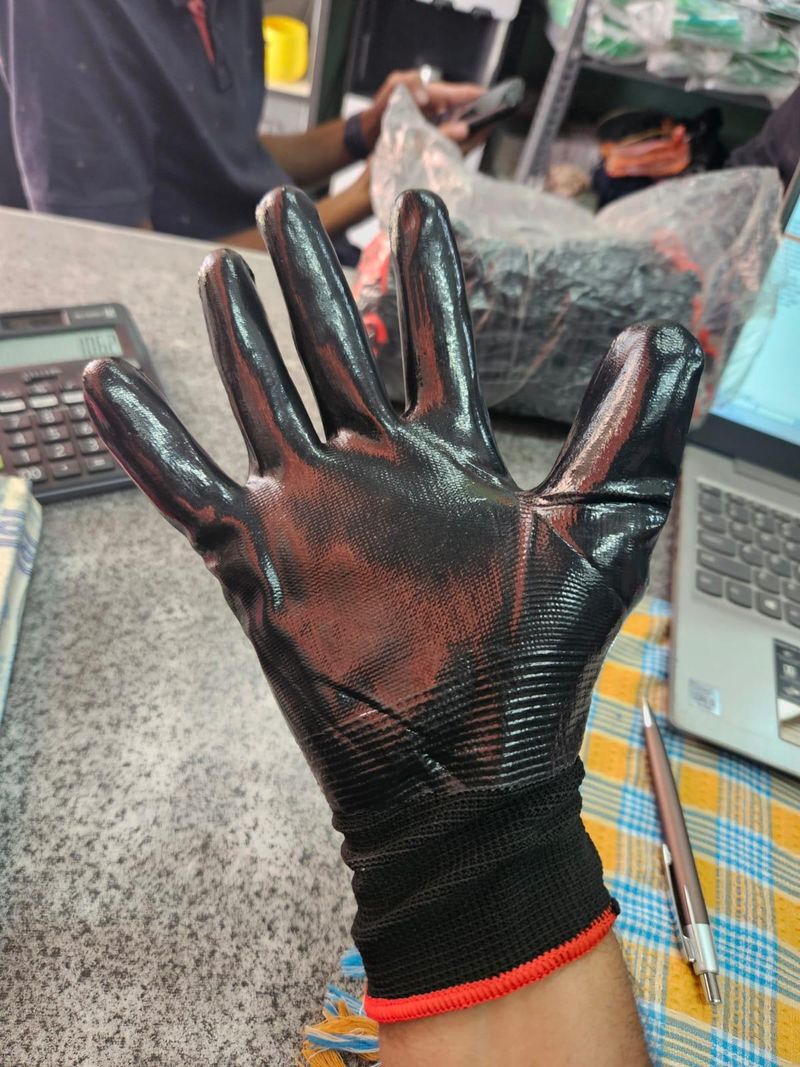Black Coated Hand Glove Pair 