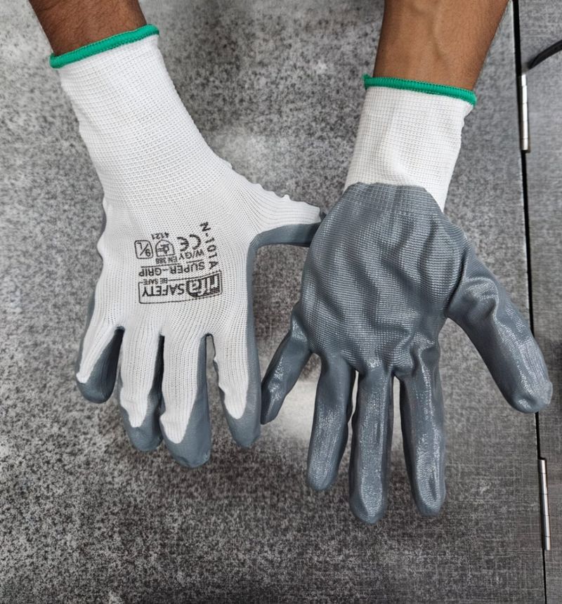 White Grey Nitrile Hand Glove Pair 