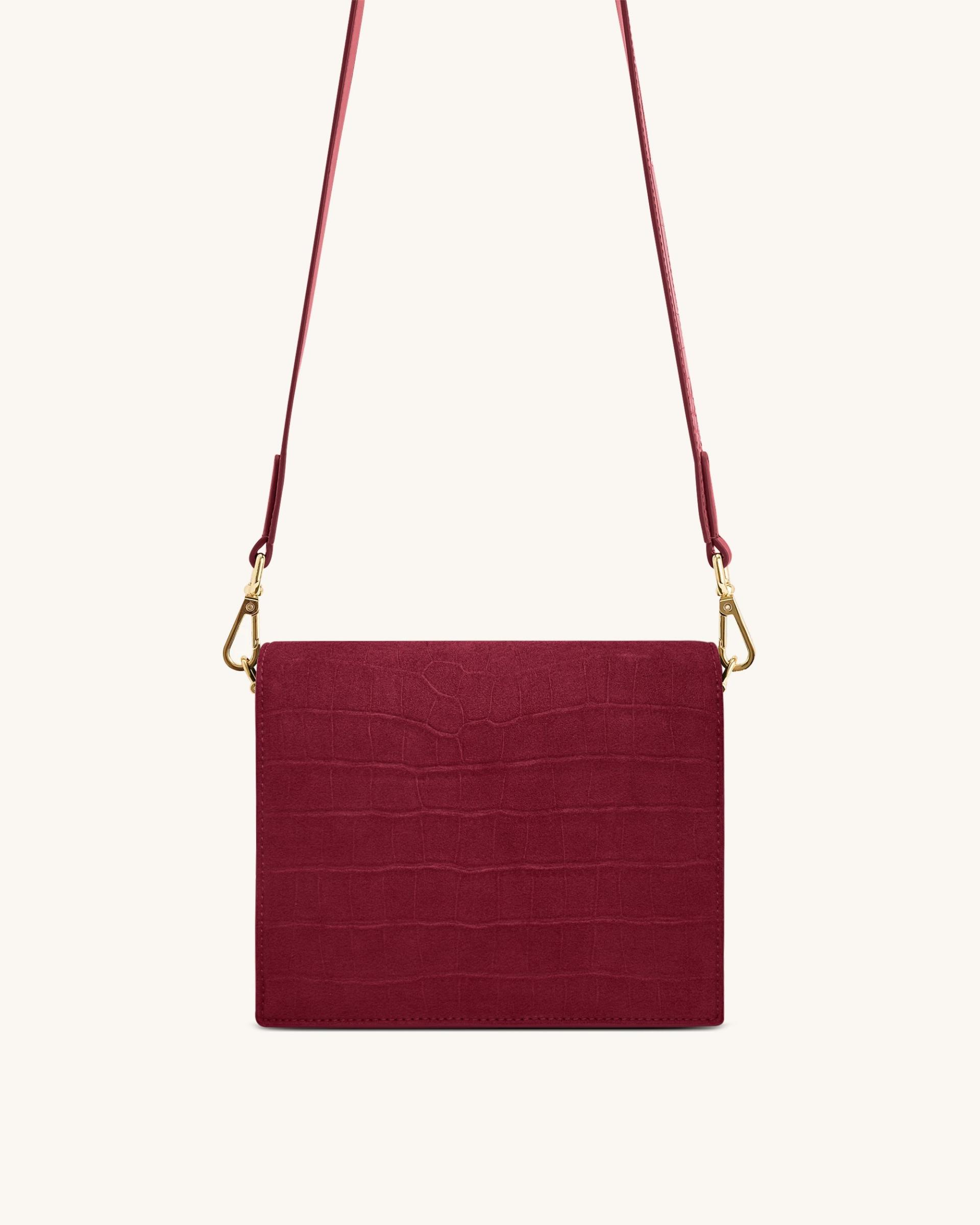 Mini Flap Faux Suede Croc Embossed Crossbody - Burgundy 3