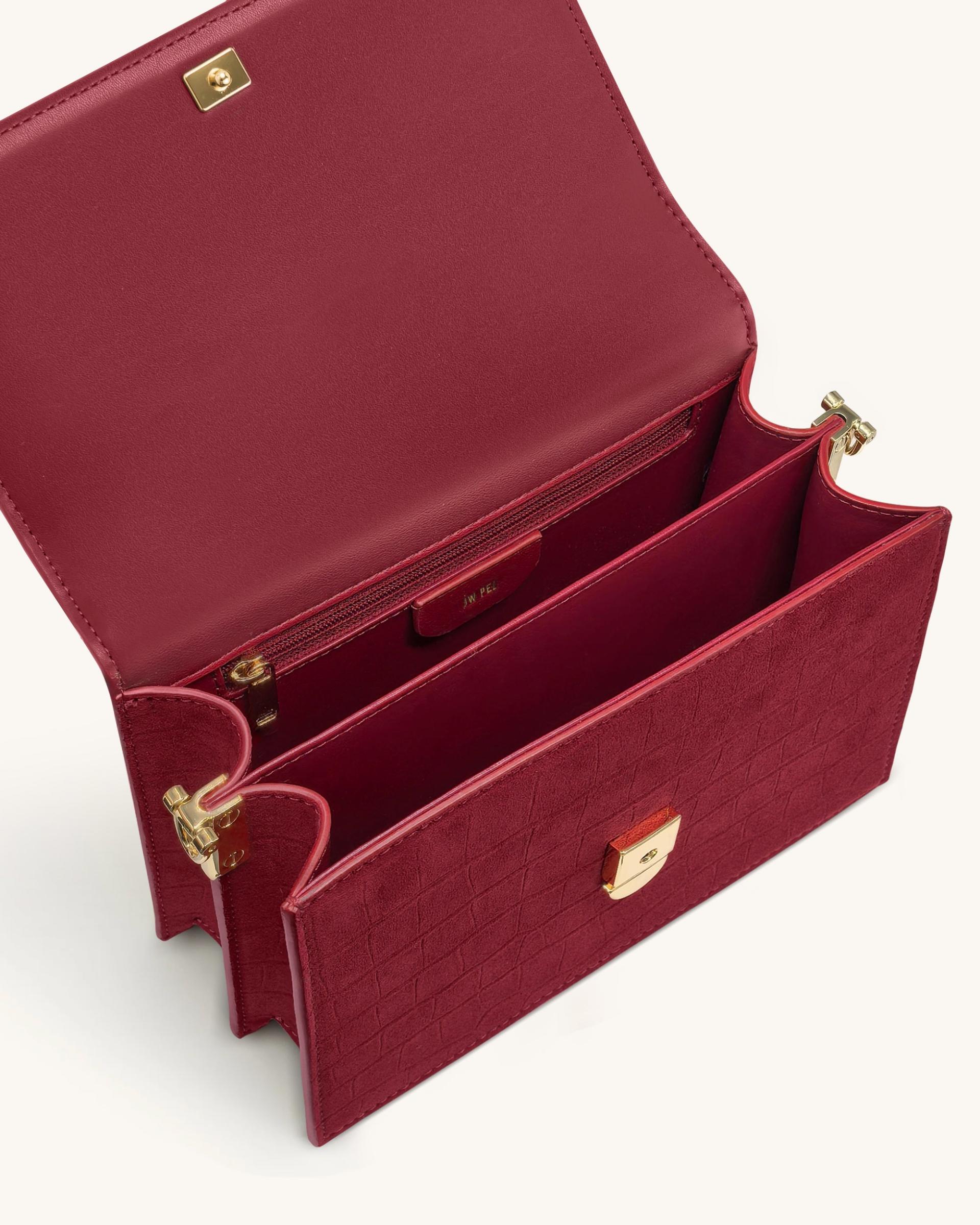 Mini Flap Faux Suede Croc Embossed Crossbody - Burgundy 4