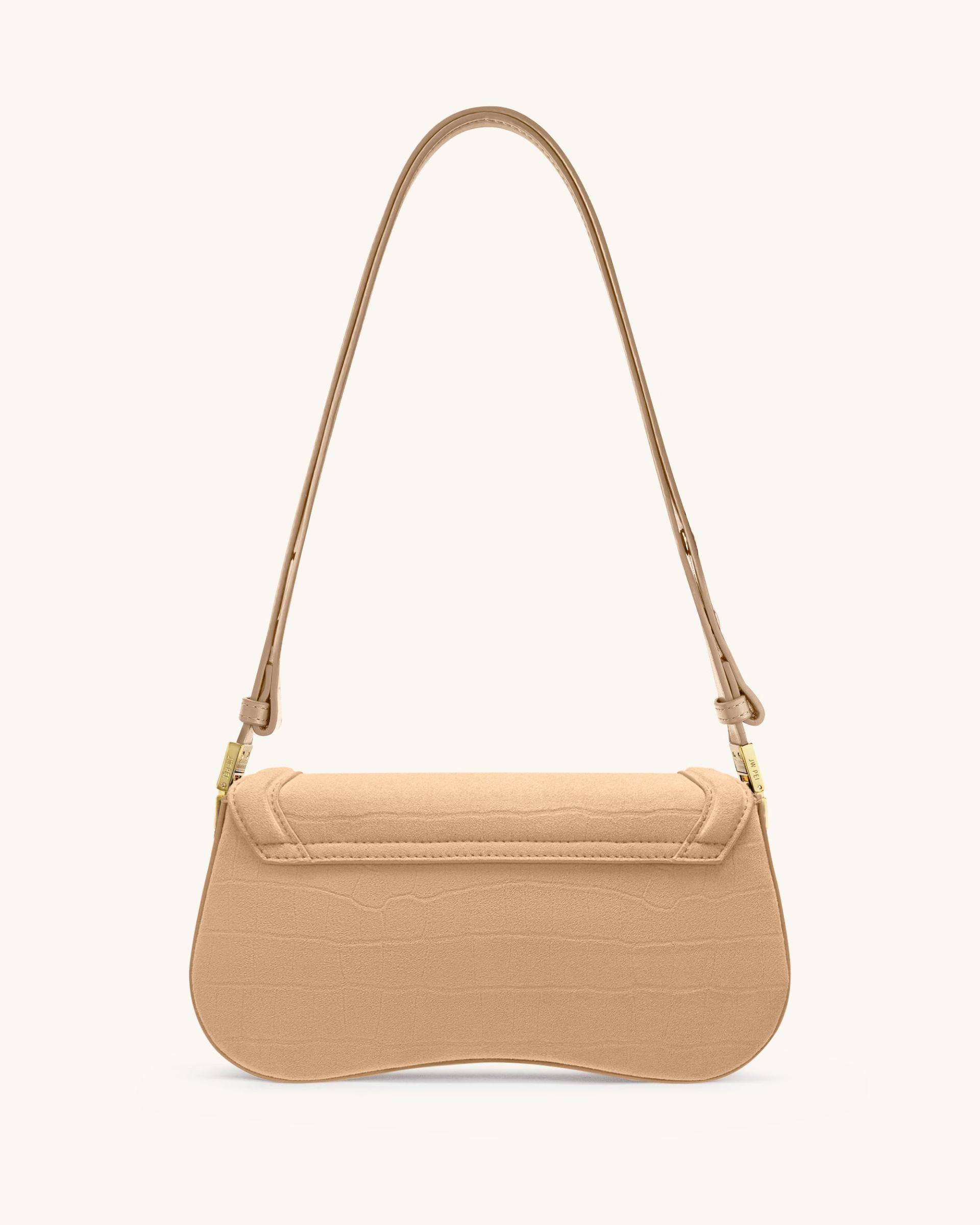 Joy Croc-Embossed Faux Suede Shoulder Bag - Beige 3