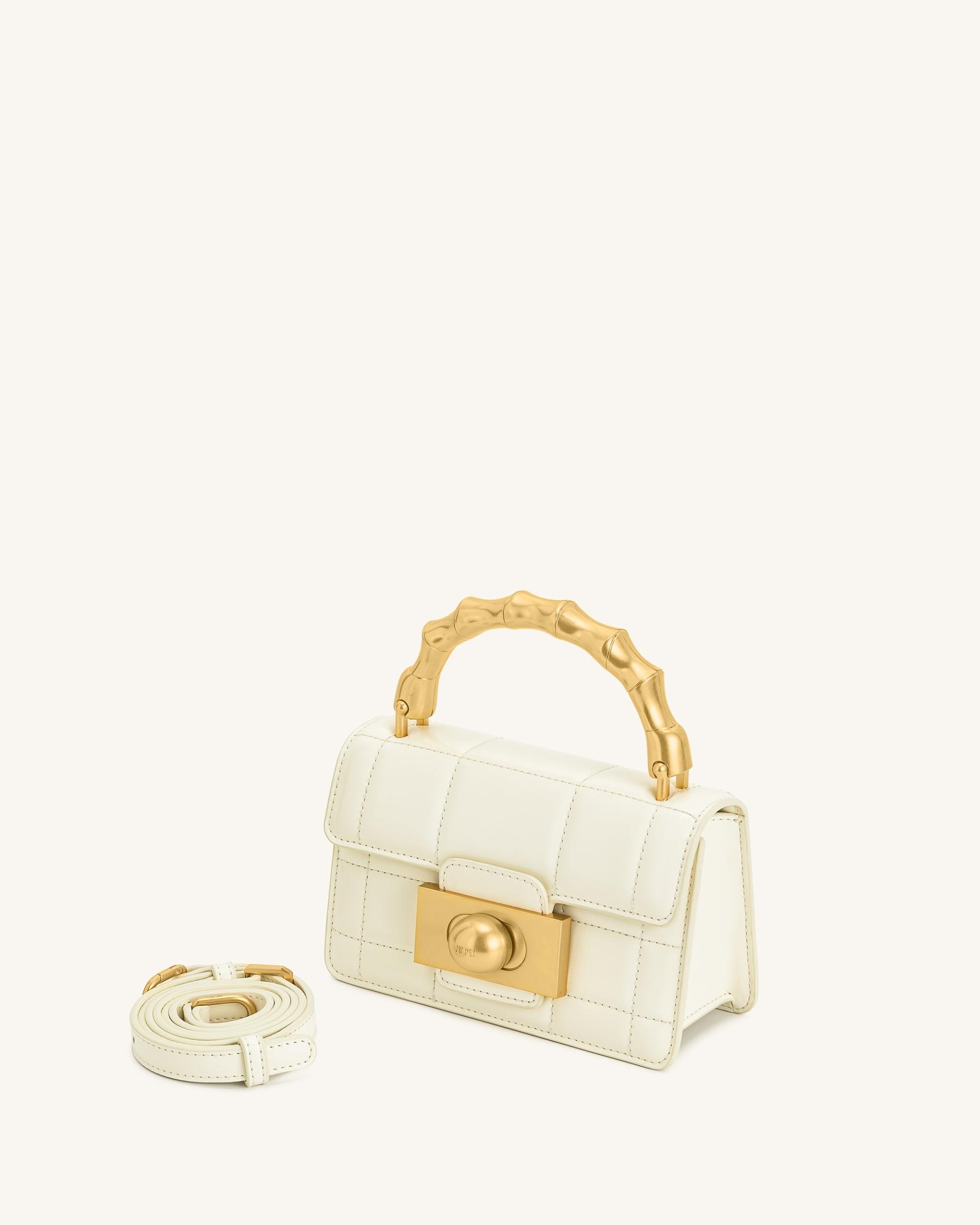 Kaia Bamboo Metal Handle Handbag - White 2