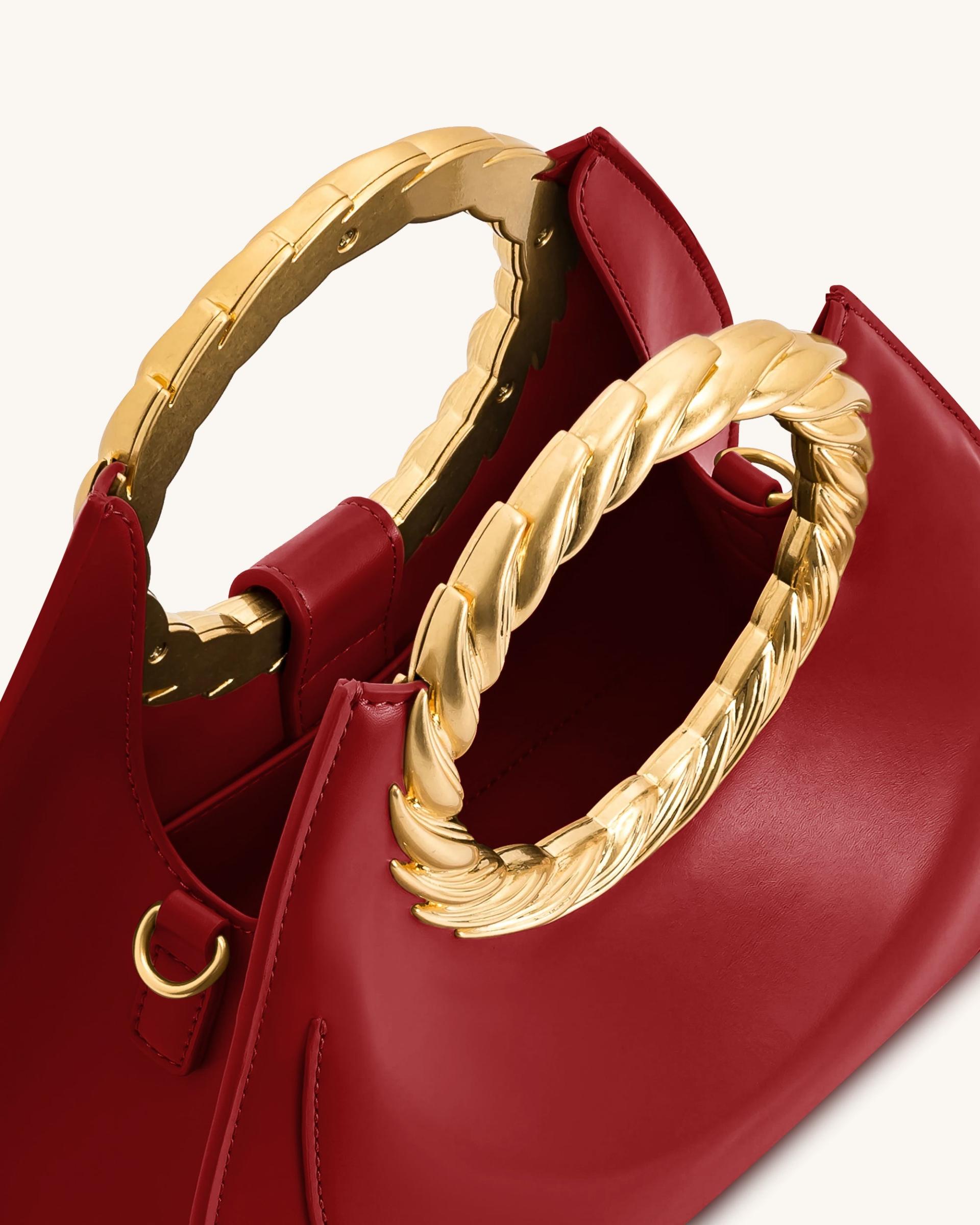 Amiya Leaf Handle Sculpture Bag - Wine Red 4