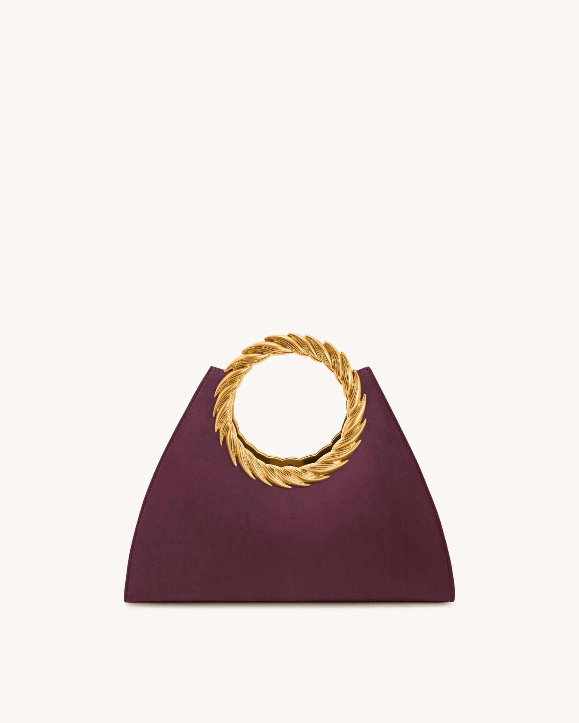 Amiya Leaf Handle Faux Suede Sculpture Bag - Merlot Red 3