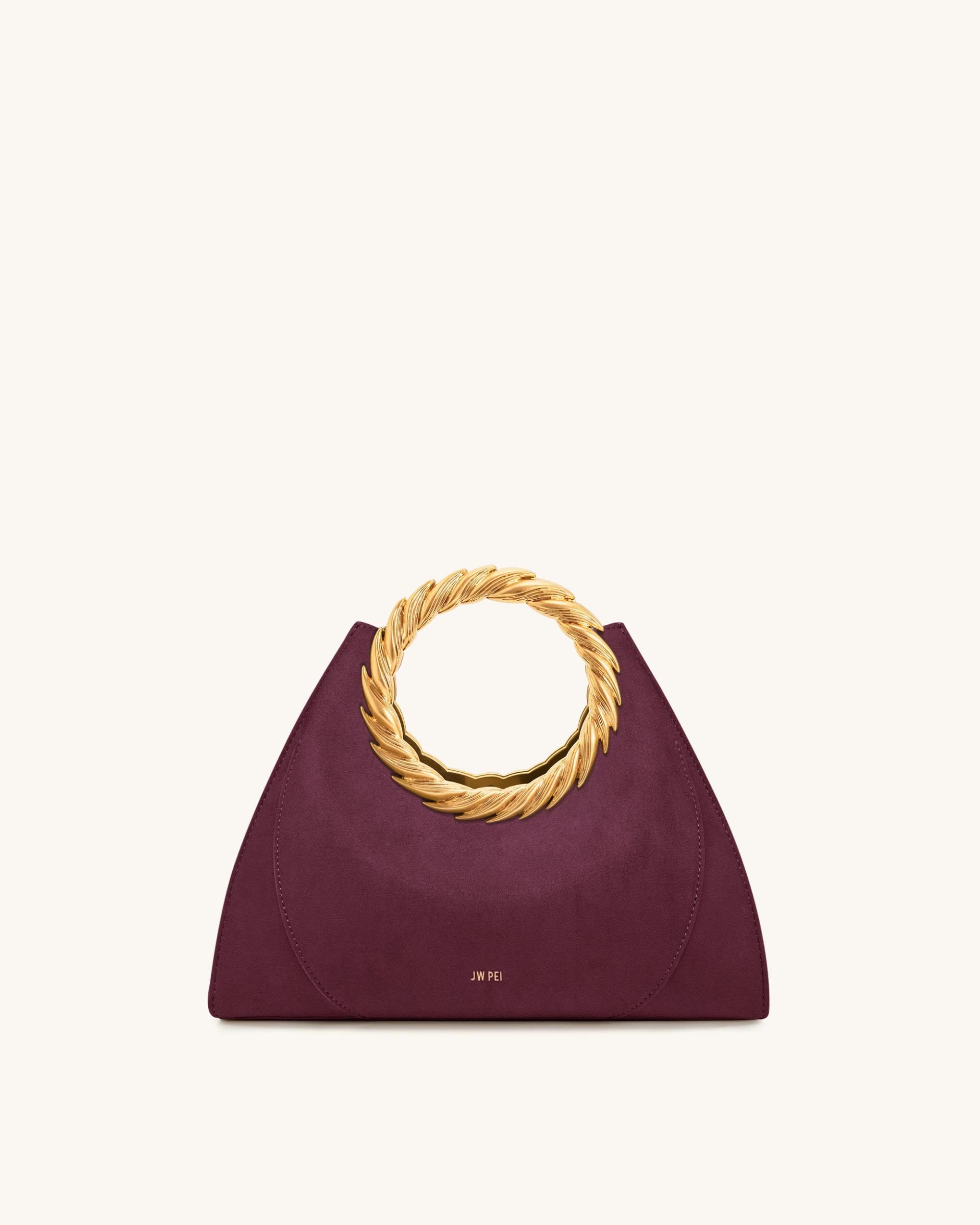 Amiya Leaf Handle Faux Suede Sculpture Bag - Merlot Red