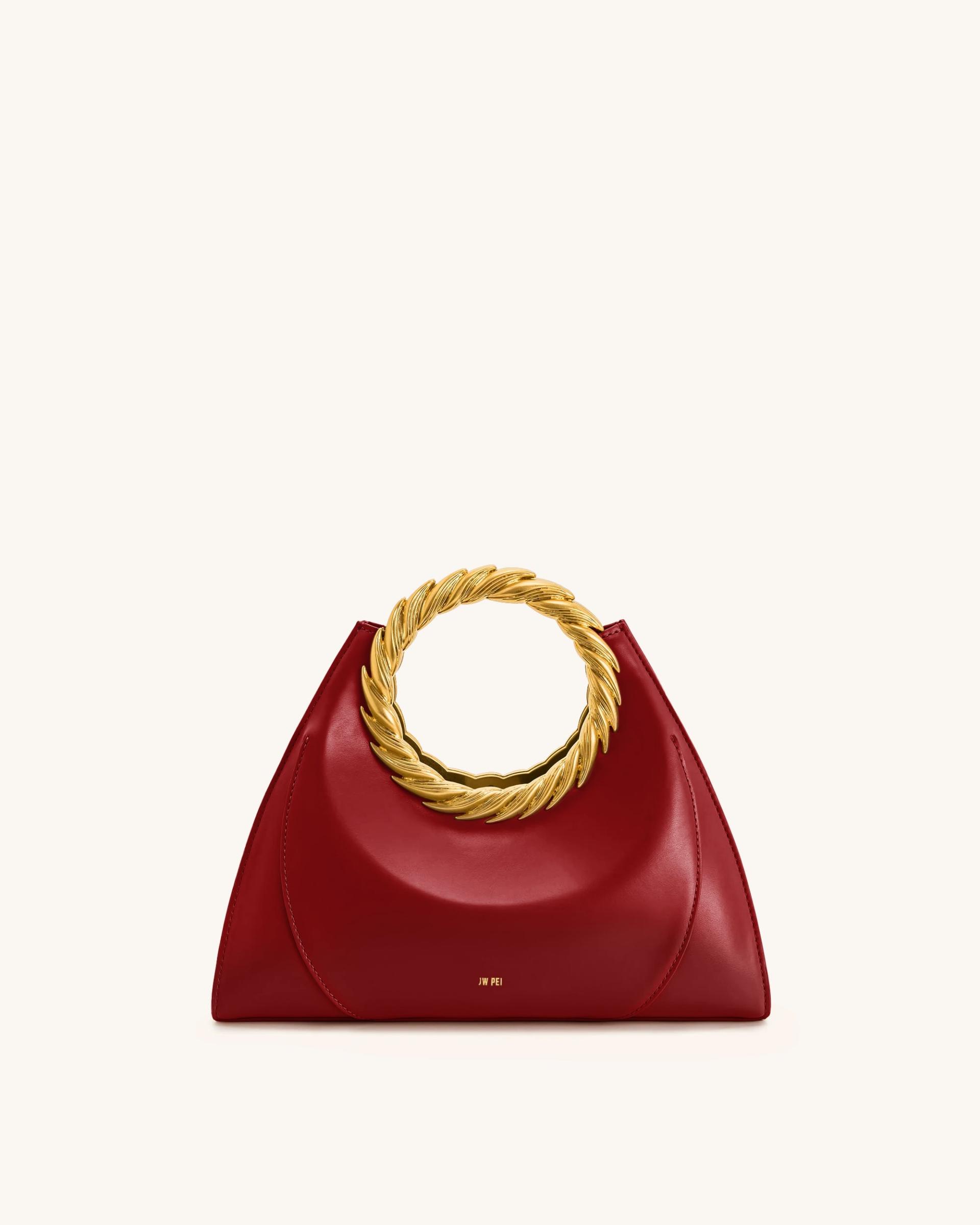 Amiya Leaf Handle Sculpture Bag - Wine Red