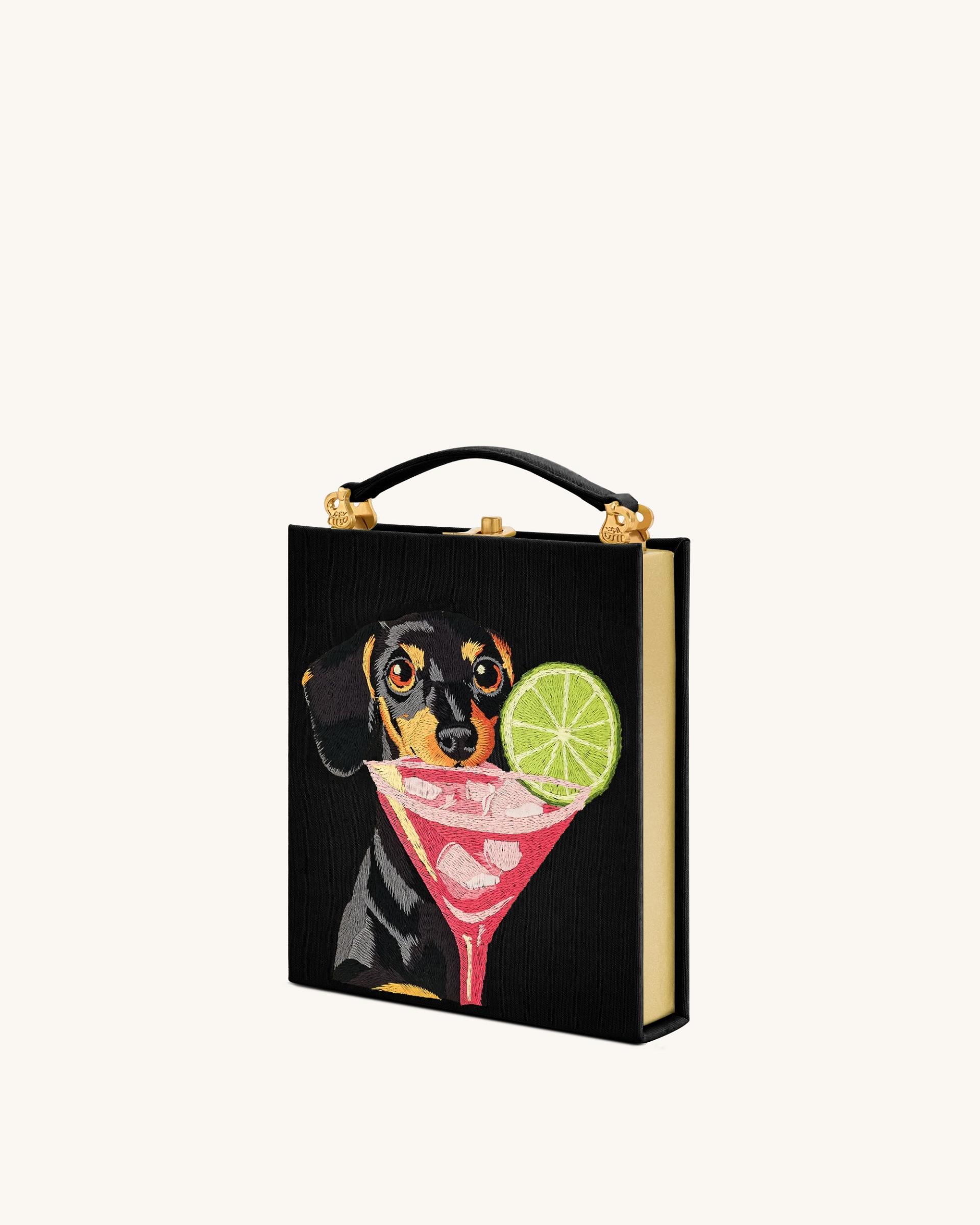 Taya-Puppy Pattern Book Shape Clutch Bag - Black 2