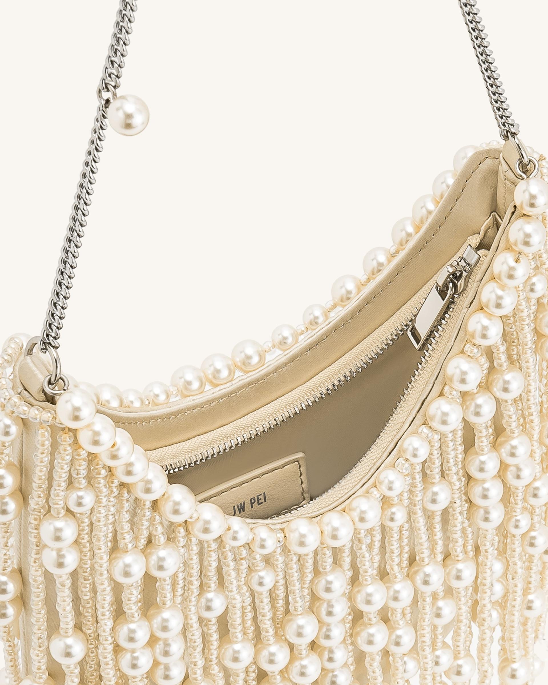 Elaine Pearl-Embellished Fringe Bag - White 4