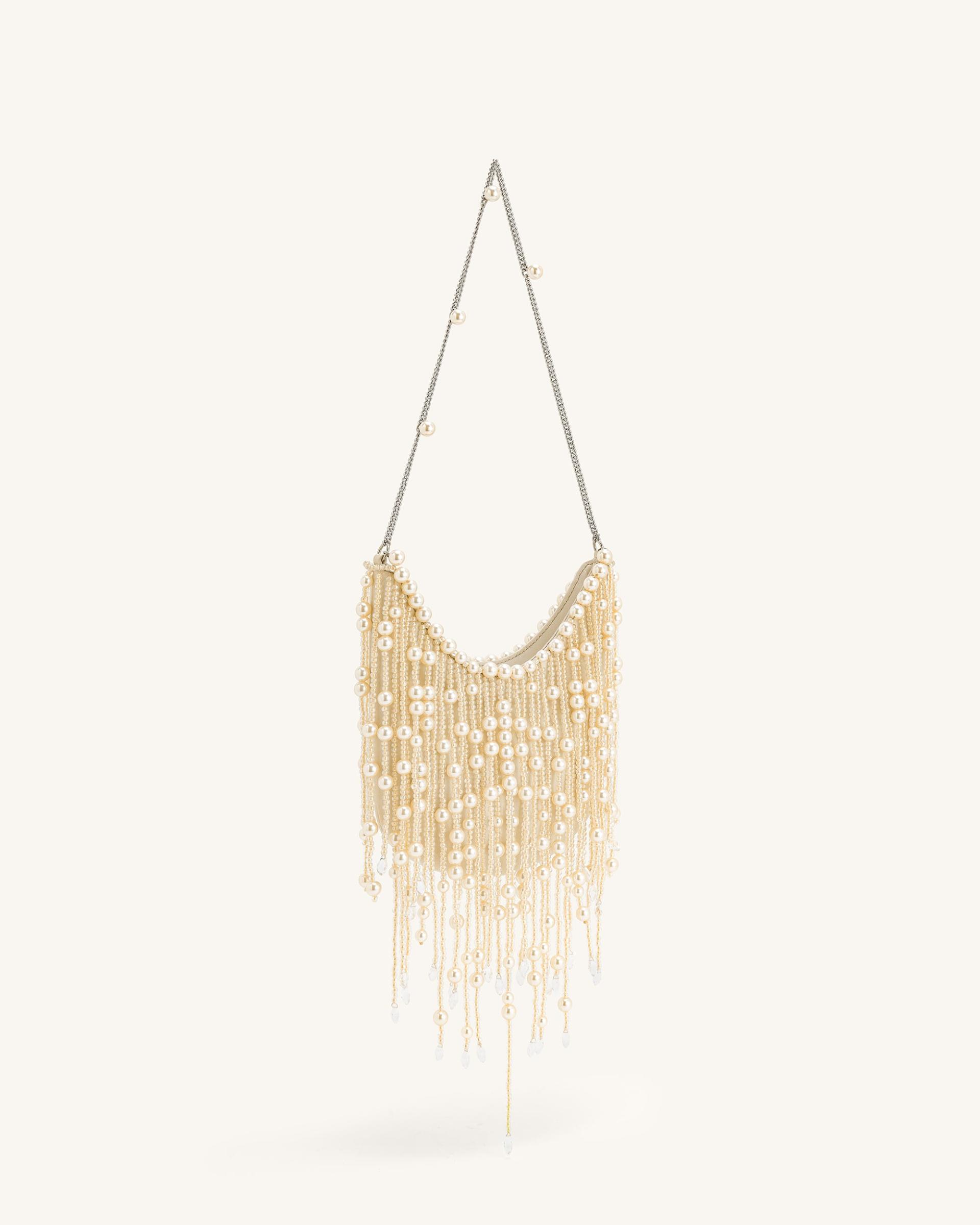 Elaine Pearl-Embellished Fringe Bag - White 2