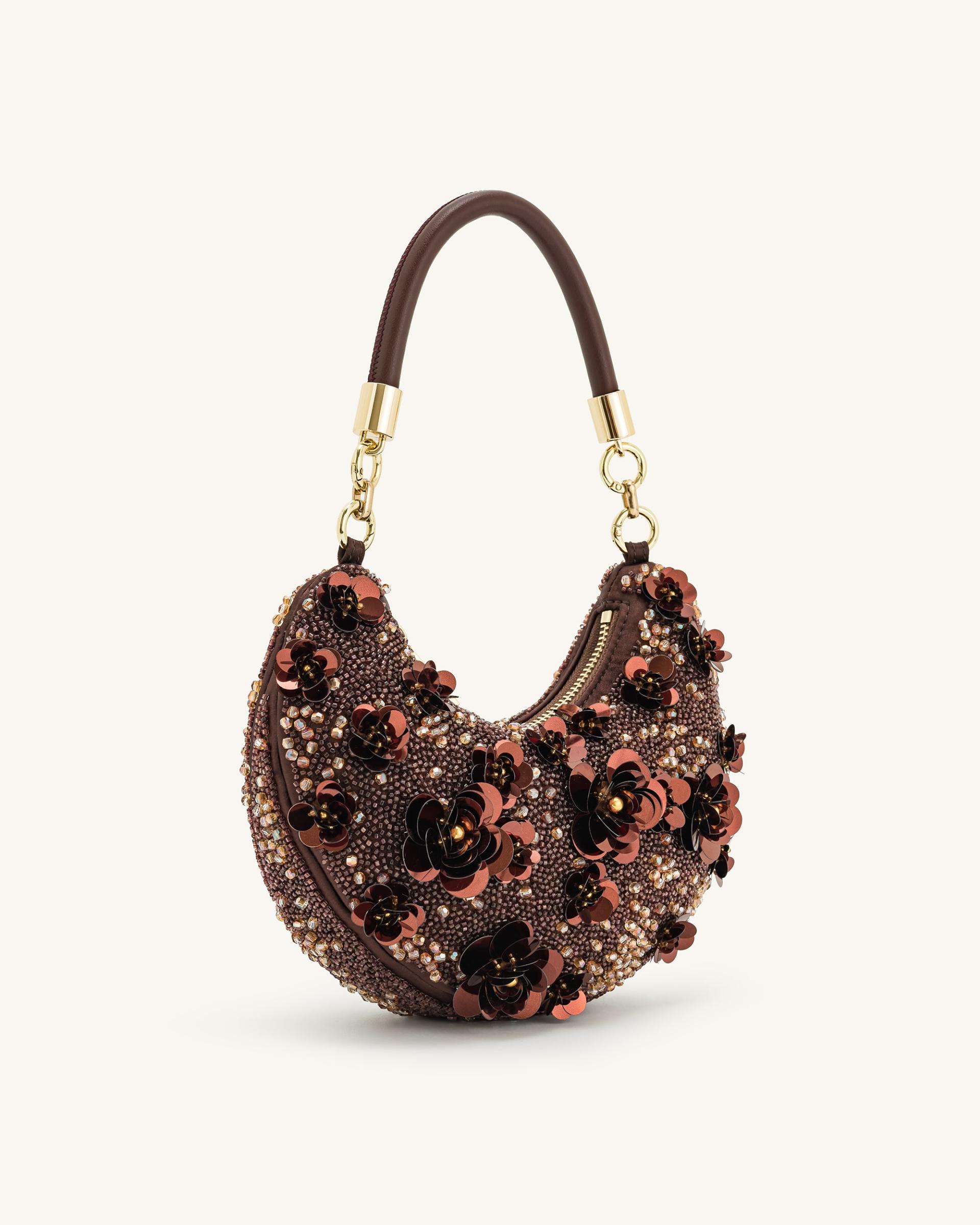 Livia Beaded Floral Hobo Bag - Brown 2