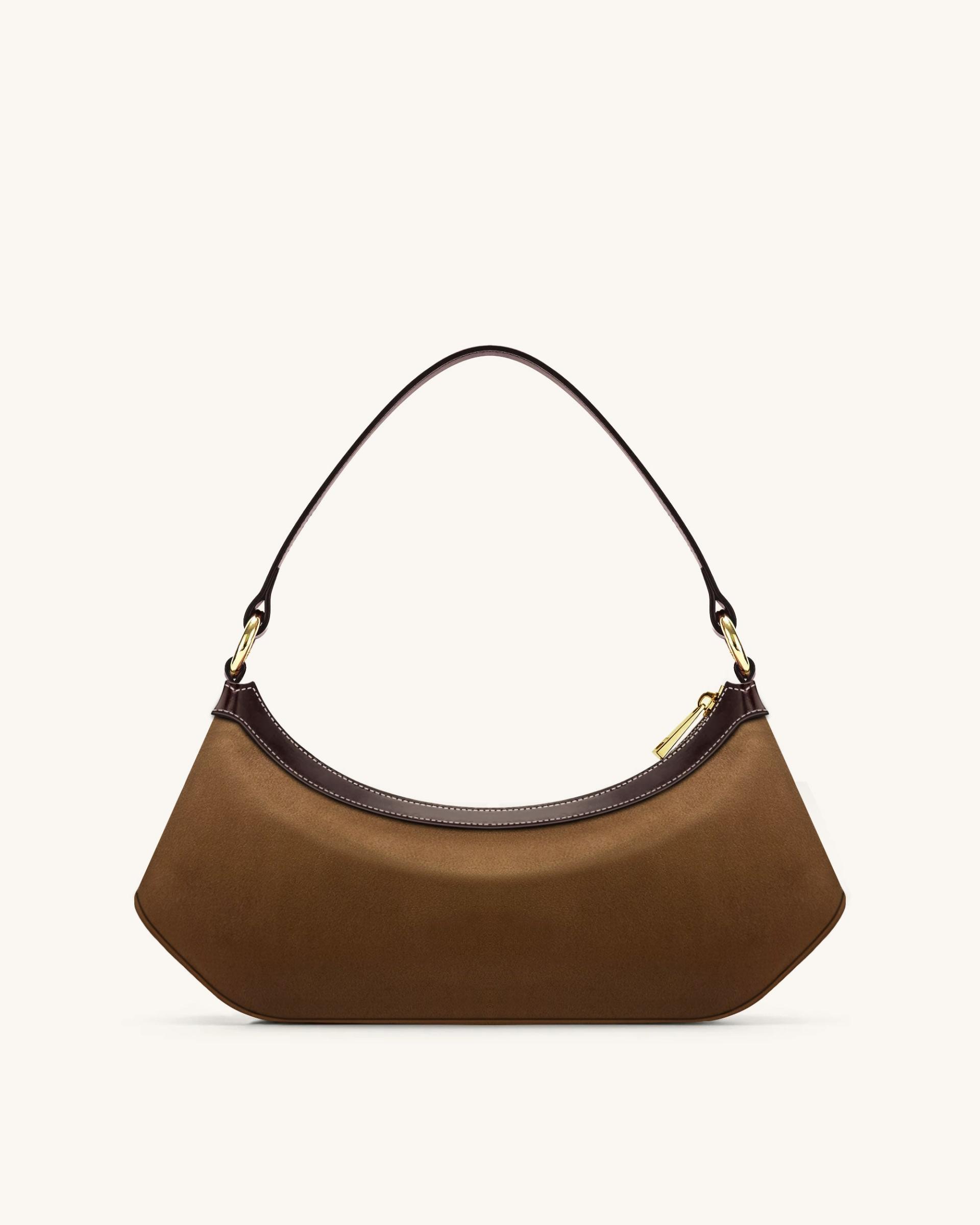 Lily Faux Suede Shoulder Bag - Dark Brown 3