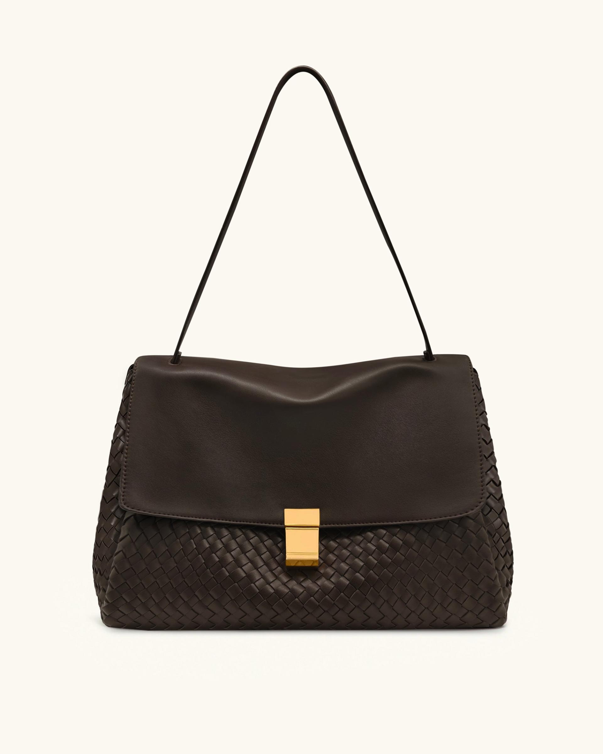 Hilary Woven Shoulder Bag - Dark Brown