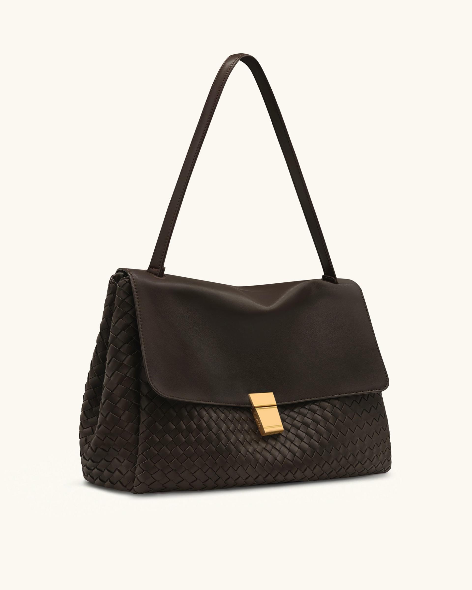 Hilary Woven Shoulder Bag - Dark Brown 2